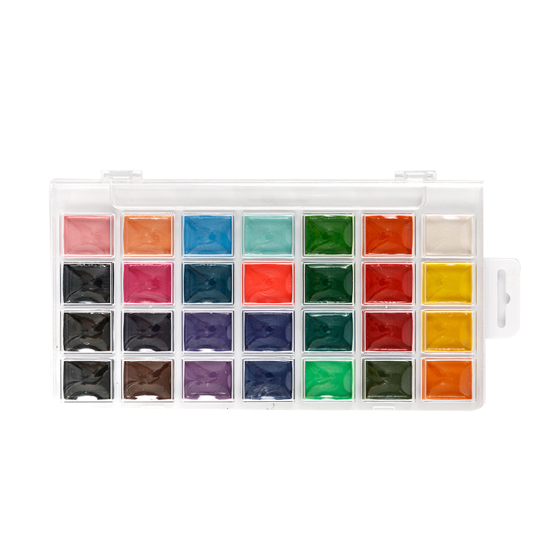 28色セミドライ水彩絵の具セット ペイントブラシ付き